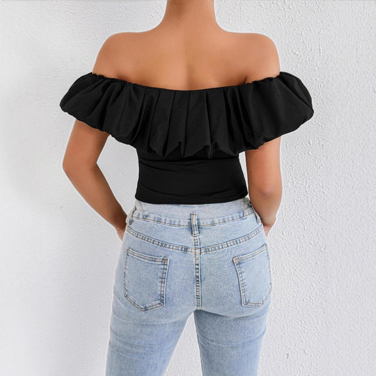 Damen Off-Shoulder Rüschenshirt mit tailliertem Schnitt EB
