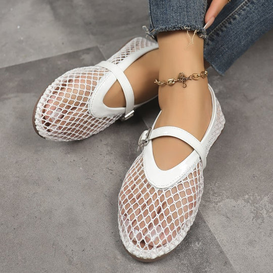 Damen Stilettos mit netzartigem Obermaterial und moderner Schnallenapplikation EB