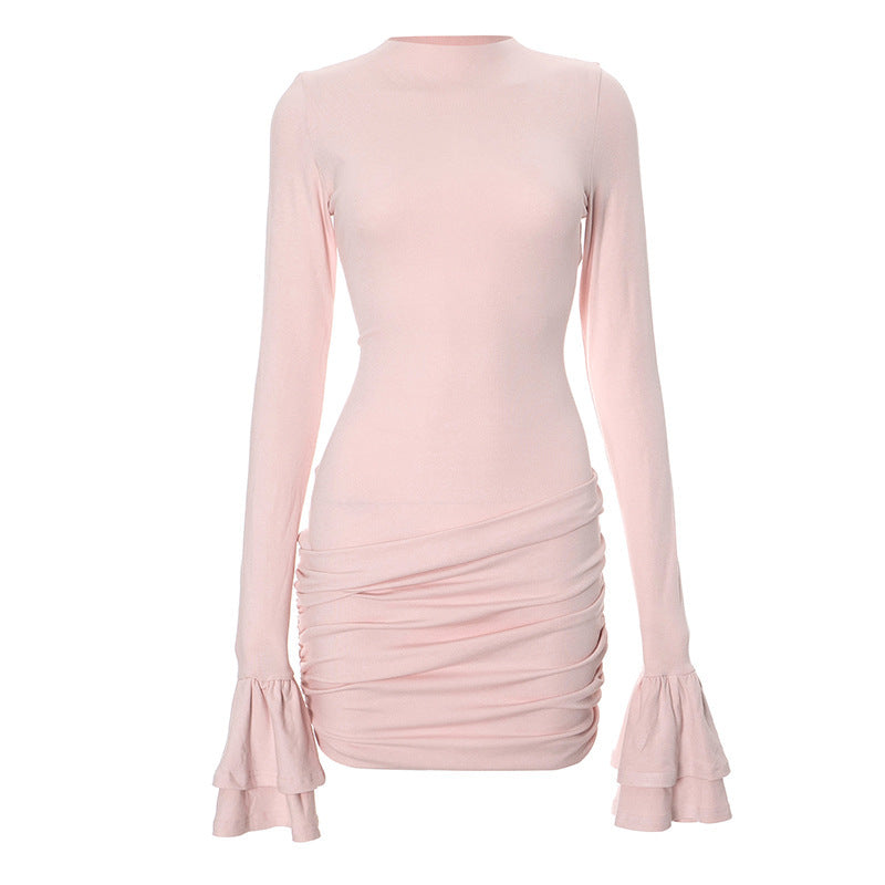 Damen figurbetontes Minikleid mit voluminösen Ärmeln und Raffung EB
