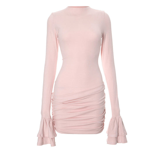Damen figurbetontes Minikleid mit voluminösen Ärmeln und Raffung EB