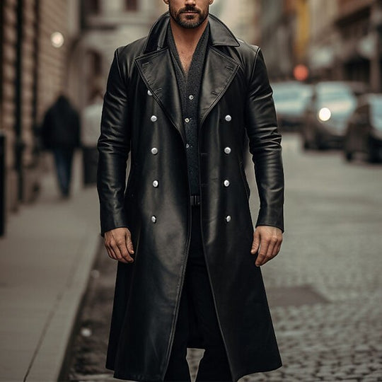 Herren Eleganter langer Trenchcoat aus hochwertigem Material EB