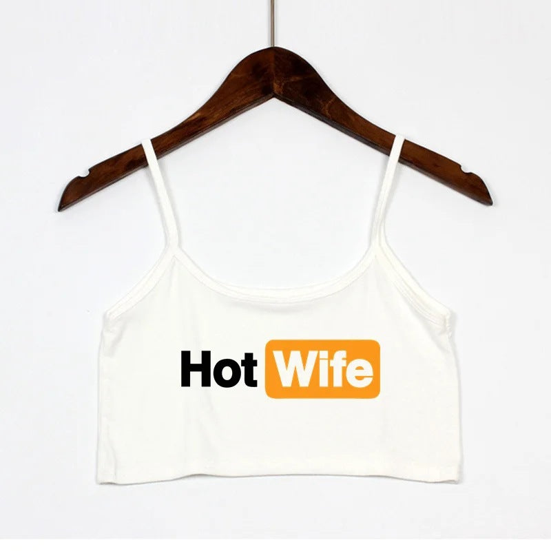 Damen Crop-Top mit modernen Schriftzügen und verstellbaren Trägern EB