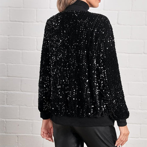 Damen Glamouröse Pailletten-Bomberjacke EB