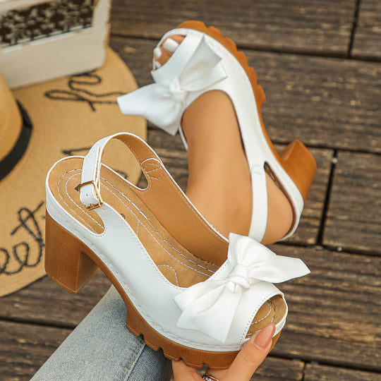 Damen Komfortable Plateau-Absatzsandalen mit Schleifen-Detail EB