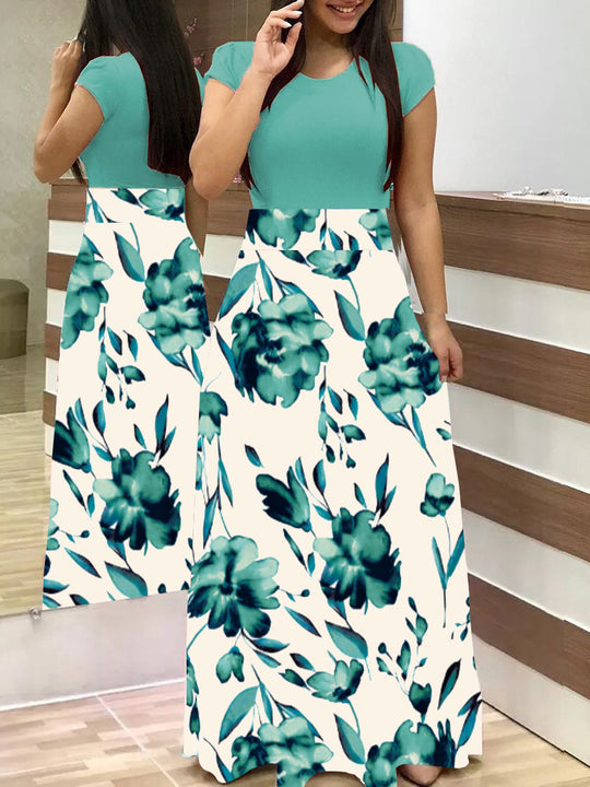 Damen Elegantes Maxikleid mit grafischem Druck und flexiblem Bund EB
