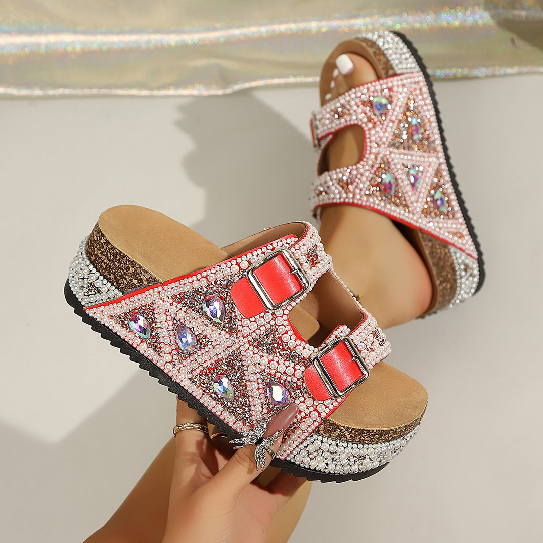Damen Glamouröse Plateau-Sandalen mit funkelnden Strassdetails und komfortabler Sohle EB