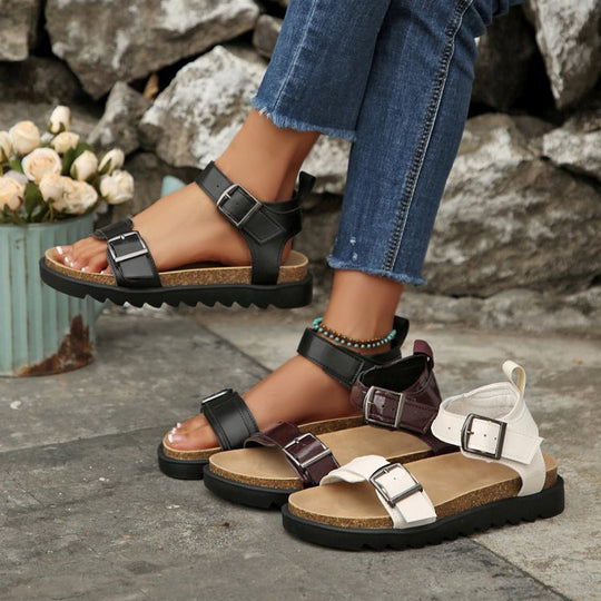 Damen verstellbare Riemchen-Sandalen mit komfortabel gepolsterter Sohle EB