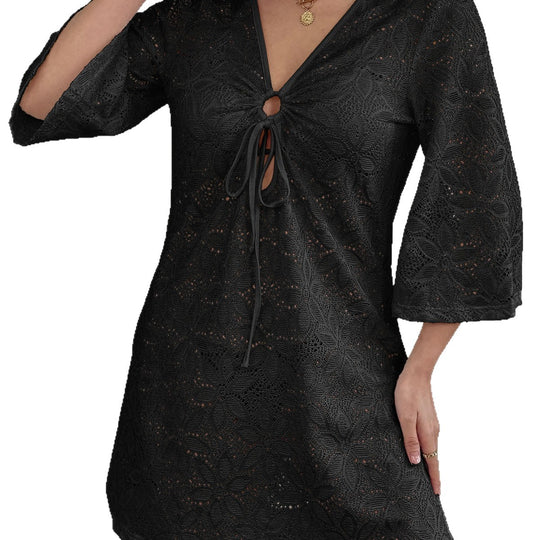 Damen Häkel-Strandkleid mit tiefem V-Ausschnitt EB