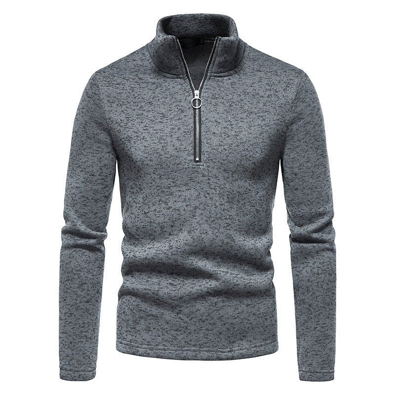 Herren nan melierter Stehkragen-Pullover mit Kurzreißverschluss und schlanker Passform EB