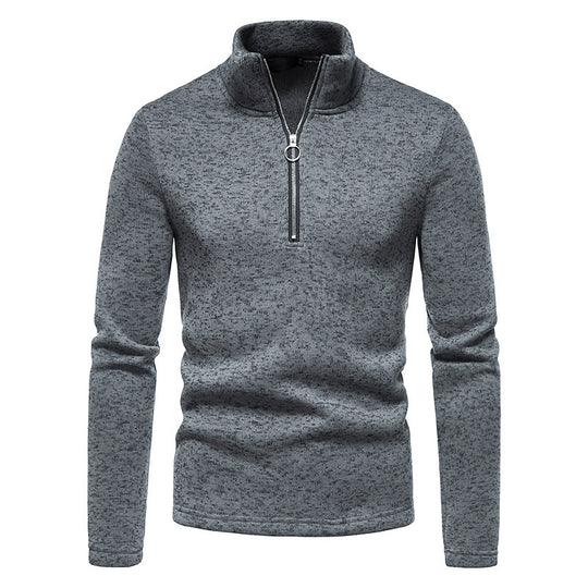 Herren nan melierter Stehkragen-Pullover mit Kurzreißverschluss und schlanker Passform EB