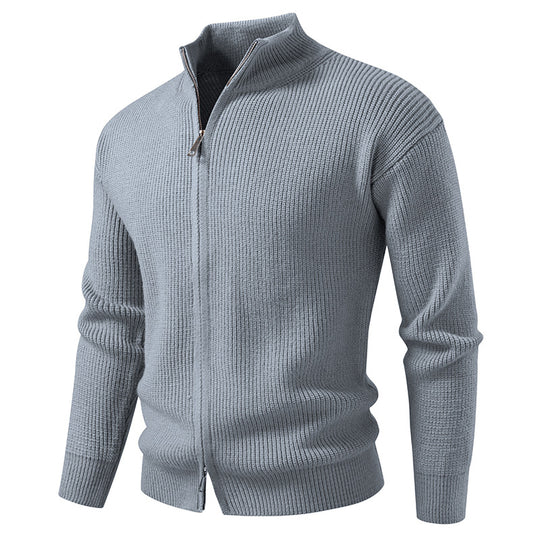 Herren Strickjacke mit hohem Kragen und durchgehender Reißverschluss EB