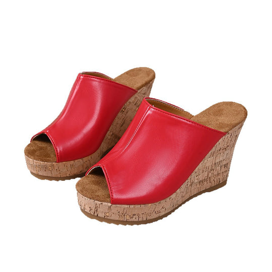 Damen Wedge-Pantoletten mit elegantem Korkfußbett und offener Zehenpartie EB