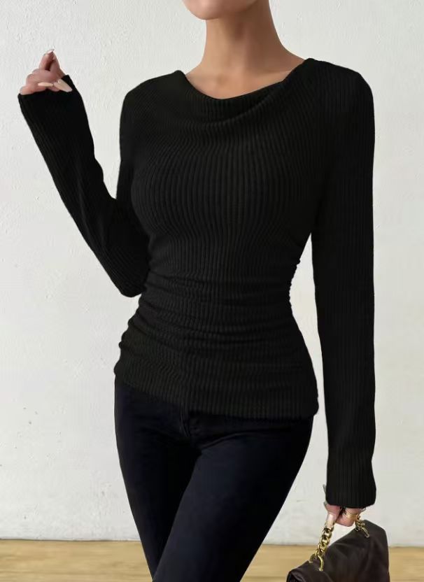 Damen nan eng anliegendes Rippenstrick-Longsleeve mit geraffter Taille EB