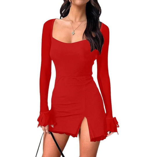 Damen Minikleid mit transparenten Ärmeln und seitlichem Schlitz EB