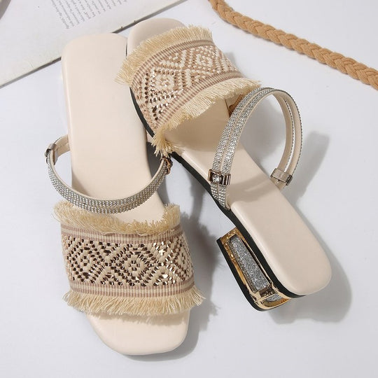 Damen modische Sandalen mit Fransen und glitzernden Riemen EB