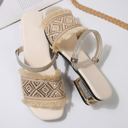 Damen modische Sandalen mit Fransen und glitzernden Riemen EB