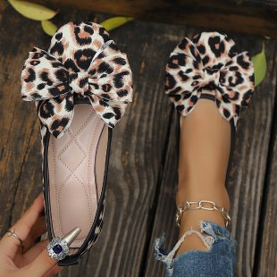 Damen Ballerinas mit modischem Leopardenmuster und dekorativem Schleifenakzent EB