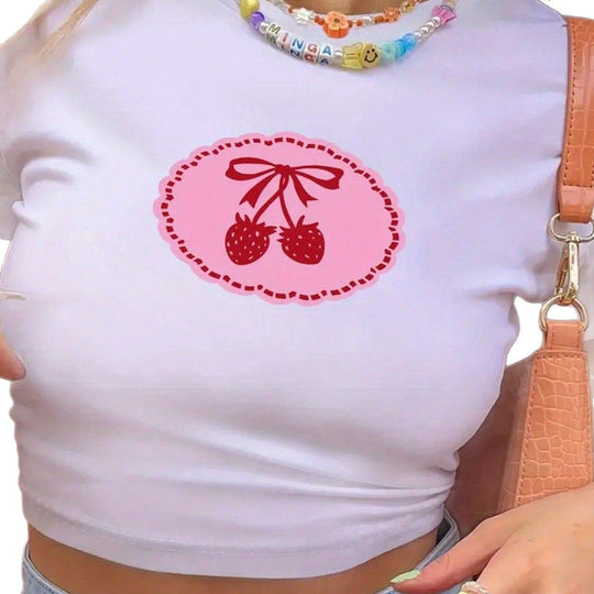 Damen Crop-Top mit fruchtigem Kirschmotiv und verspieltem Design EB