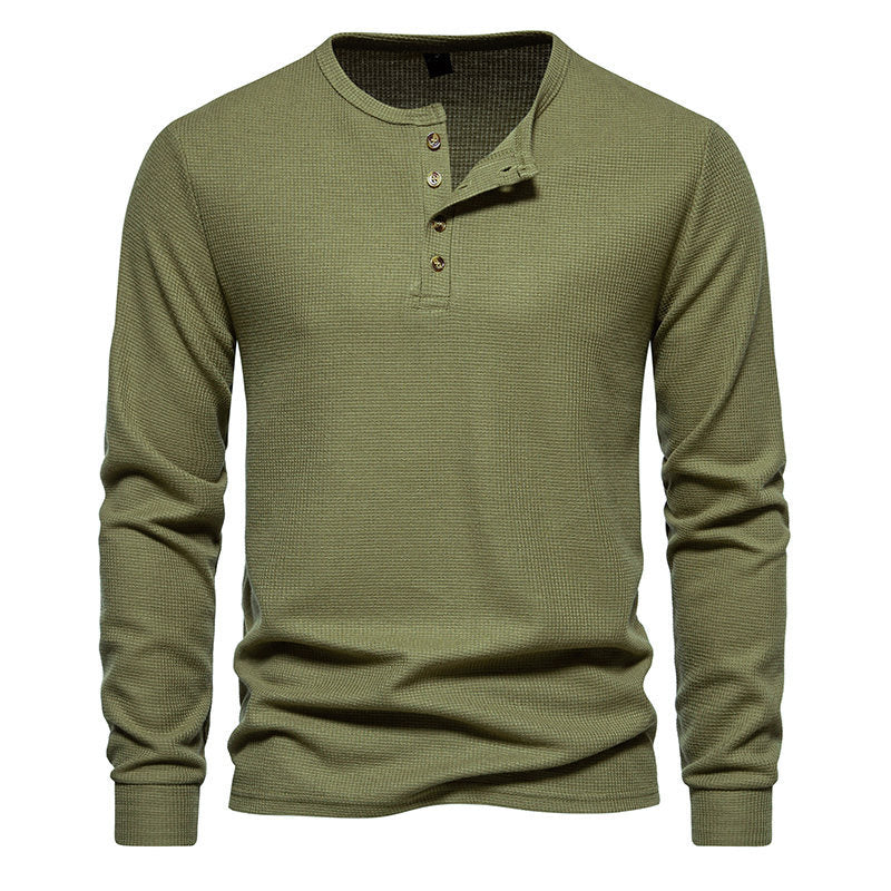 Herren Langarmshirt mit Knopfleiste und strukturiertem Design EB