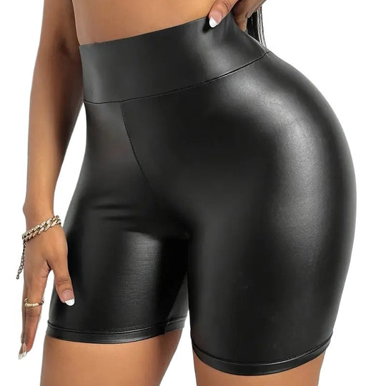 Damen Hochgezogene Kunstleder Shorts EB