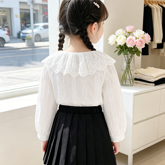 Mädchen Bluse mit romantischem Spitzenkragen und filigranem Design EB