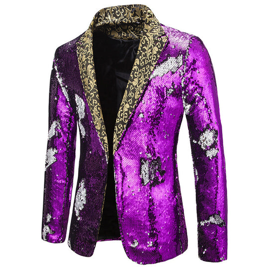 Herren extravagante Pailletten-Blazerjacke EB