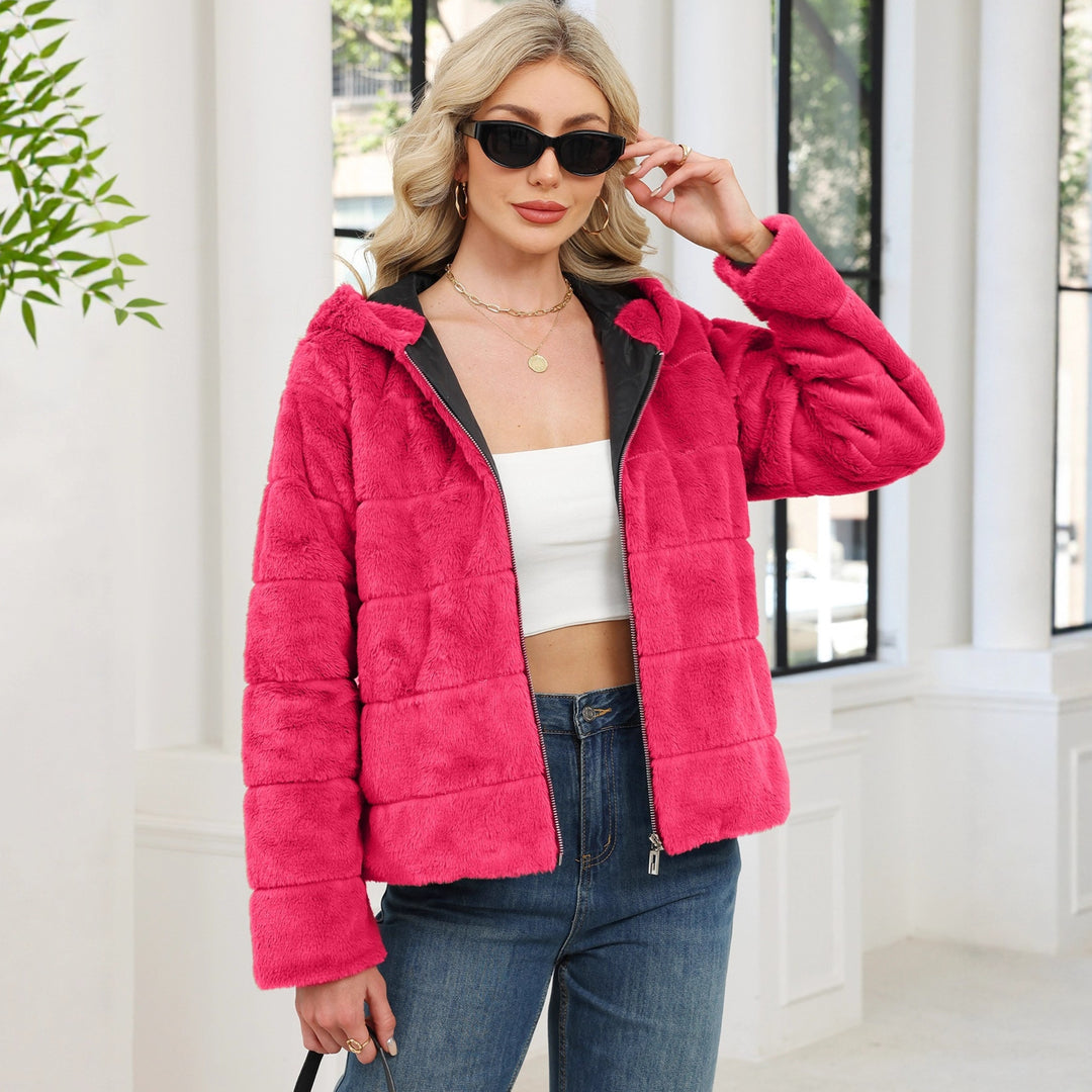 Damen Kuschelige Oversized-Fleecejacke mit Reißverschluss und Kapuze EB