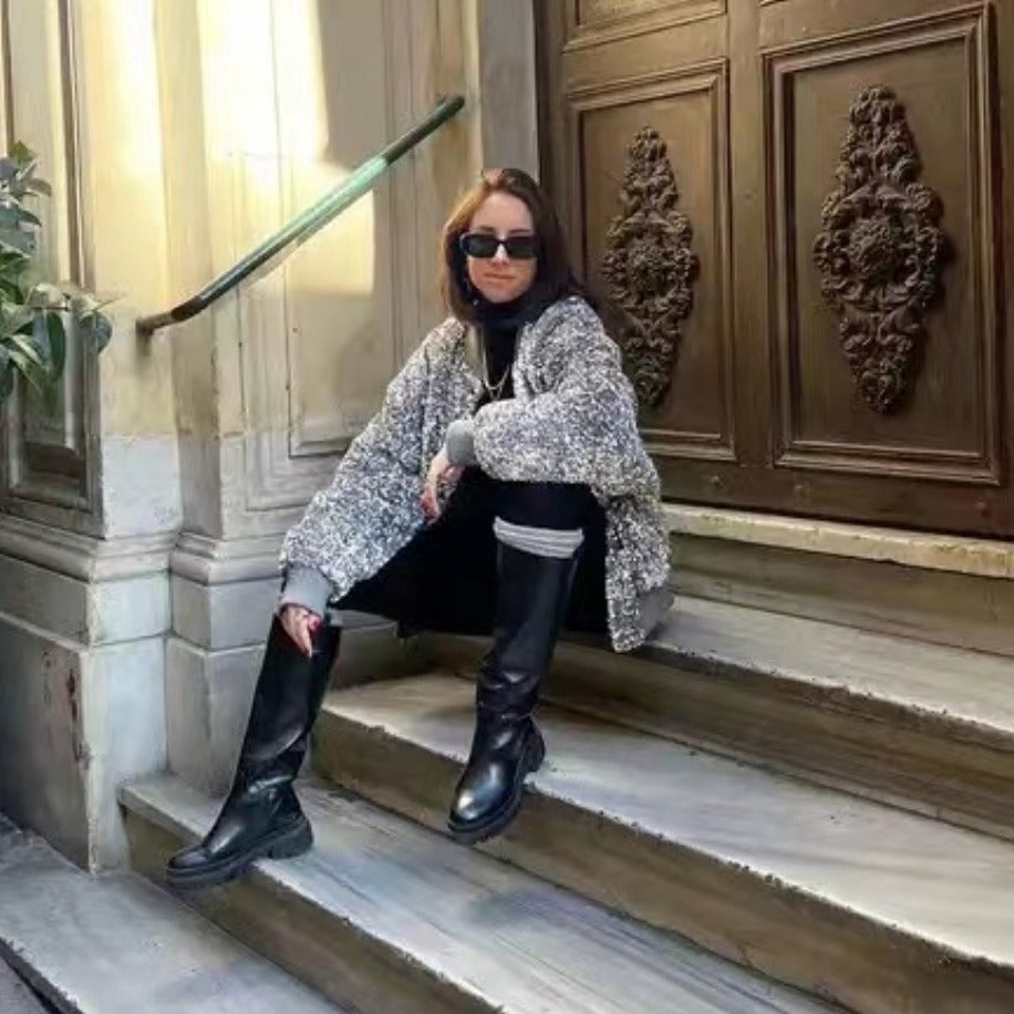 Damen oversized Fleecejacke mit strukturiertem Stoff und hohem Kragen EB