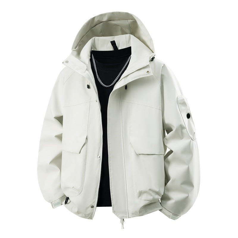 Herren wasserdichter Kapuzen-Outdoorblouson mit winddichter Membran, verstellbarem Saum und multifunktionalen Taschen EB