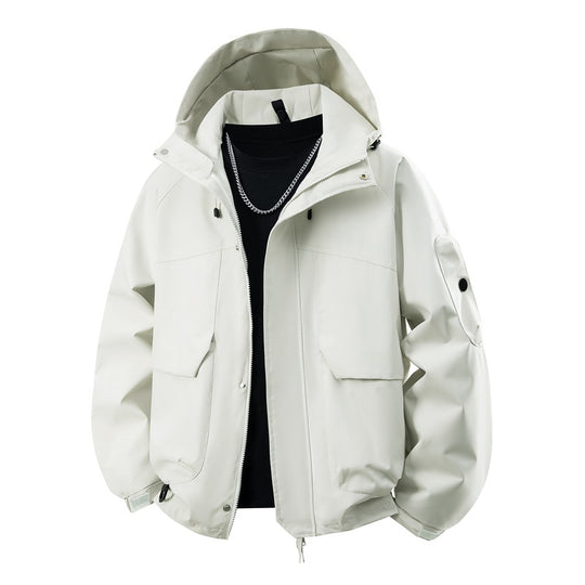 Herren wasserdichter Kapuzen-Outdoorblouson mit winddichter Membran, verstellbarem Saum und multifunktionalen Taschen EB