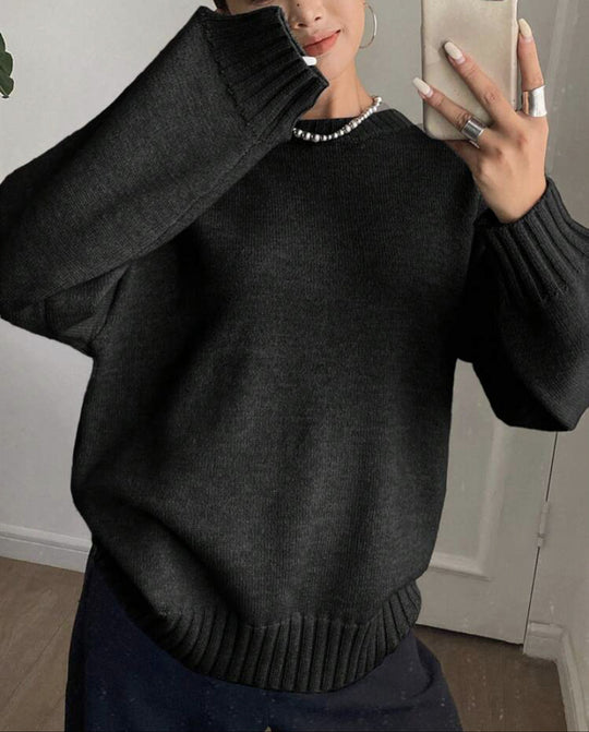 Damen Kaschmir-Optik Oversize-Pullover mit Rundhalsausschnitt und verlängerten Rippbündchen EB