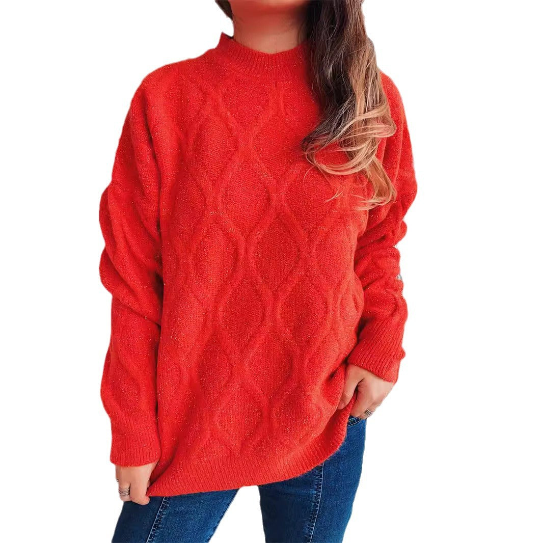 Damen Grobstrickpullover mit elegantem Rautenmuster und voluminösen Ärmeln EB