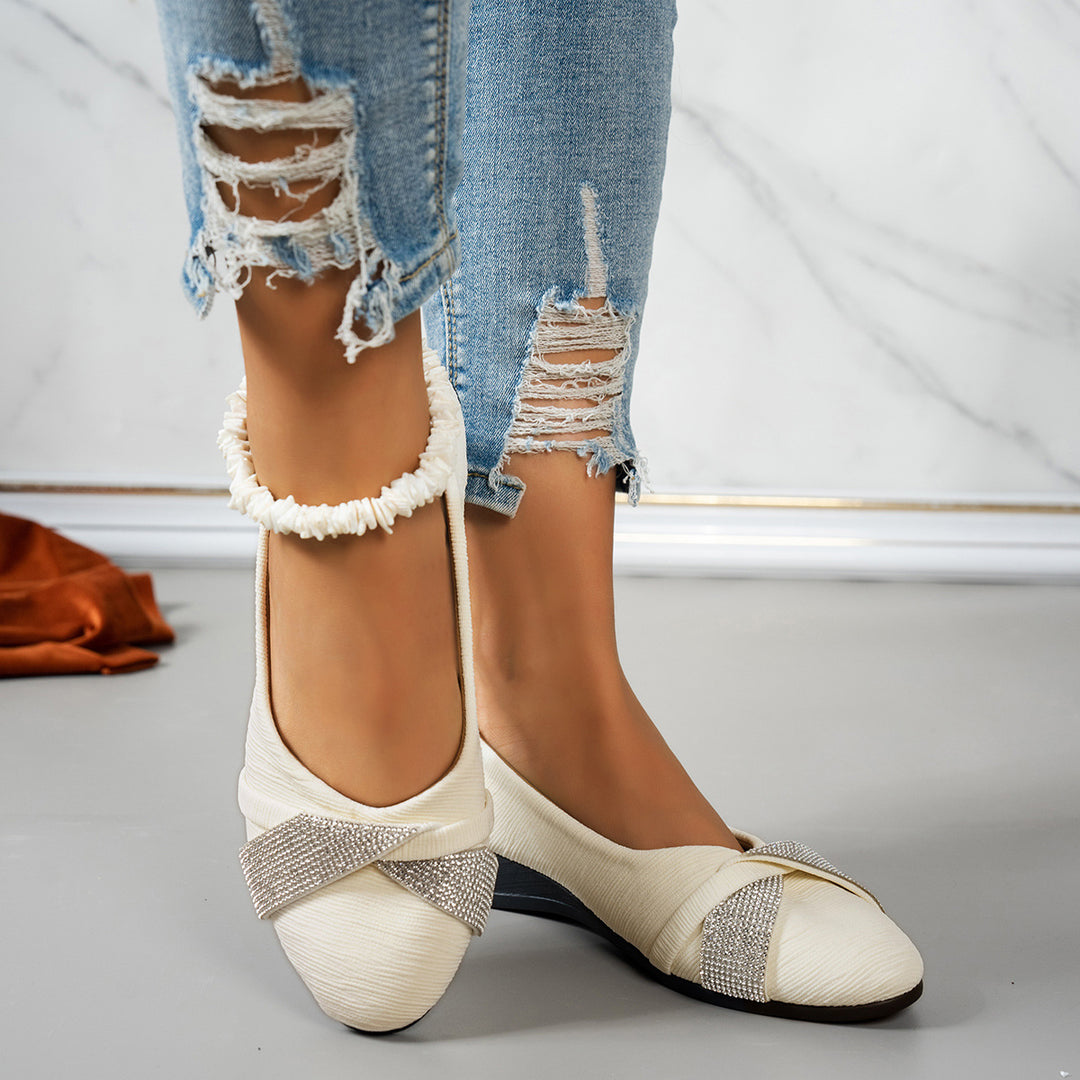 Damen elegante Slip-On Ballerinas mit funkelnden Applikationen EB