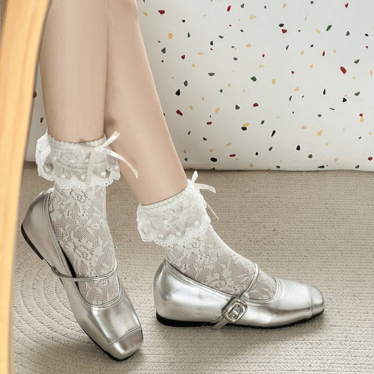 Damen Retro Ballerinas mit eleganten Schnallen und schimmerndem Obermaterial EB