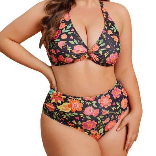 Damen Hoch tailliertes Bikini-Set mit floralem Muster EB