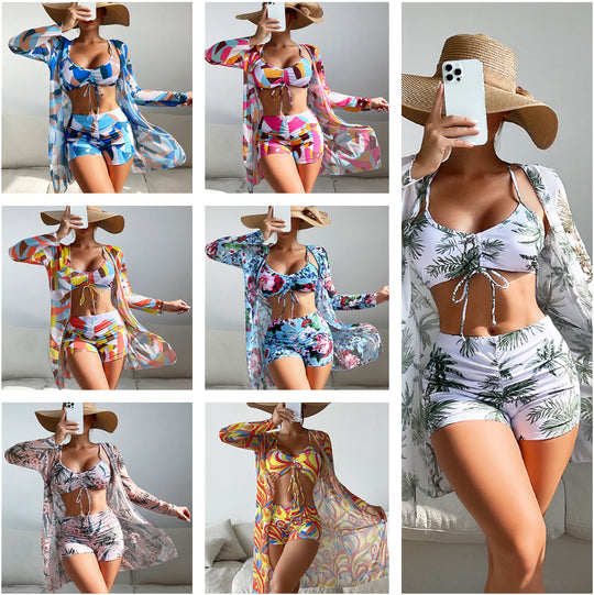 Damen Bikiniset mit floralem Oberteil und luftiger Wickeljacke EB