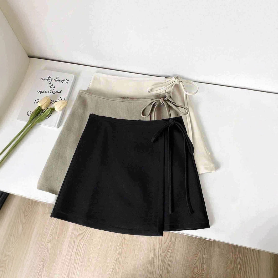Damen Wickelrock aus hochwertigem Leinenstoff mit eleganter Schleifenbindung EB