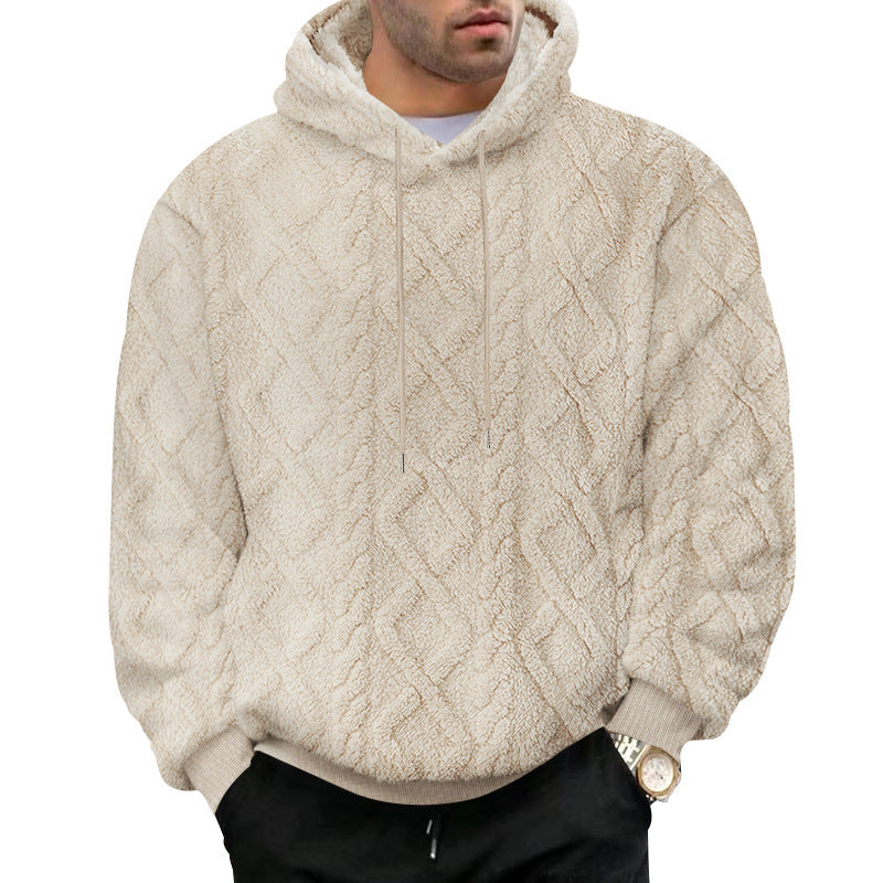 Herren nan kuscheliger Sherpa-Kapuzenpullover mit diamantgeprägter Struktur, Kordelzug und elastischen Rippbündchen EB