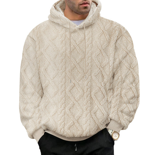 Herren nan kuscheliger Sherpa-Kapuzenpullover mit diamantgeprägter Struktur, Kordelzug und elastischen Rippbündchen EB