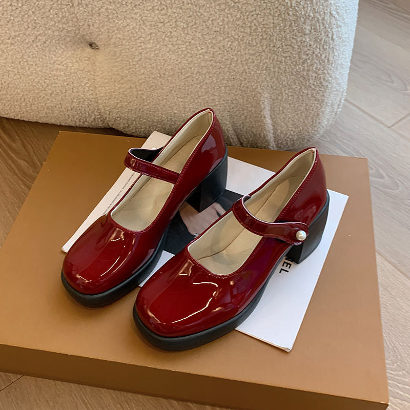 Damen elegante Mary Jane Schuhe mit Perlenschnalle EB