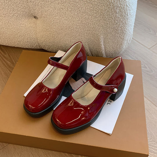 Damen elegante Mary Jane Schuhe mit Perlenschnalle EB