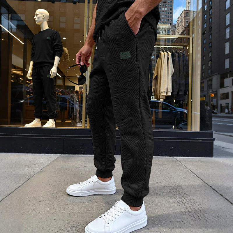 Herren Strukturierte Jogginghose mit geometrischer Waffelstruktur und elastischen Bündchen EB