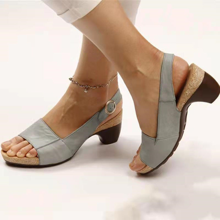 Damen Slingback-Sandaletten mit ergonomischem Kork-Fußbett und niedrigem Blockabsatz EB