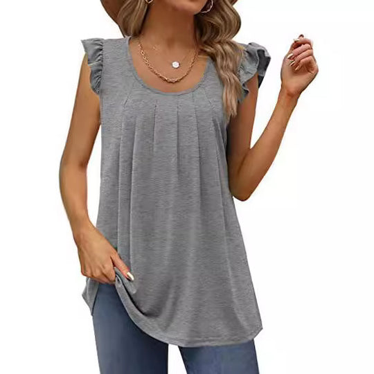 Damen luftiges Blusenshirt mit elegantem Rüschendesign EB