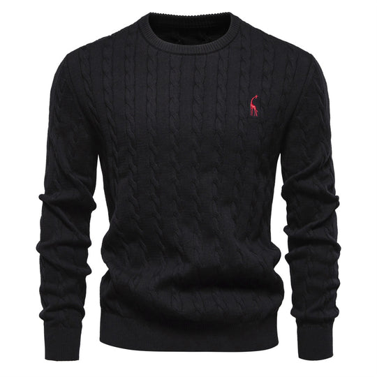 Herren Strickpullover mit Zopfmuster und Rundhalsausschnitt EB