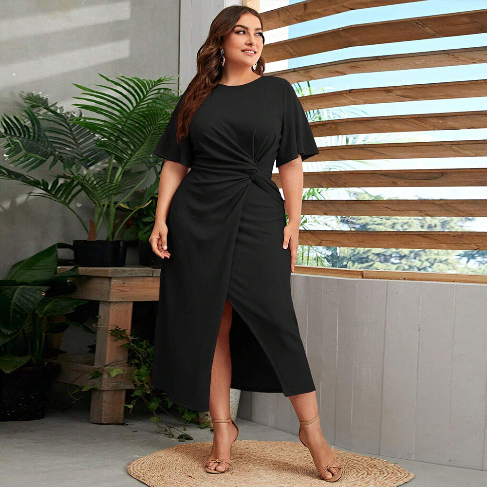 Damen Midikleid mit elegantem Knotendesign und modischem Schlitz EB