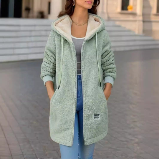 Damen Lässige Teddyjacke mit Kapuze und praktischen Taschen EB