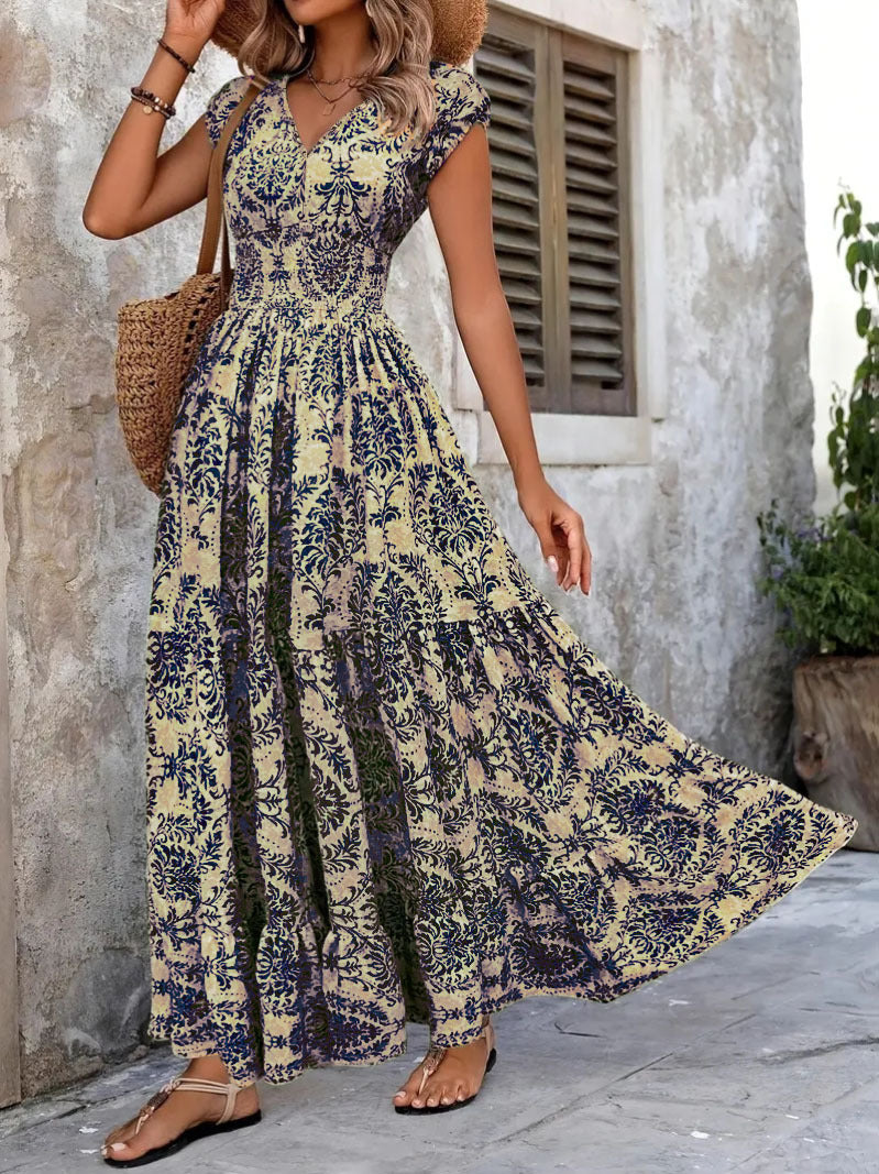 Damen Maxikleid mit eleganter V-Form und fliessendem Rock EB
