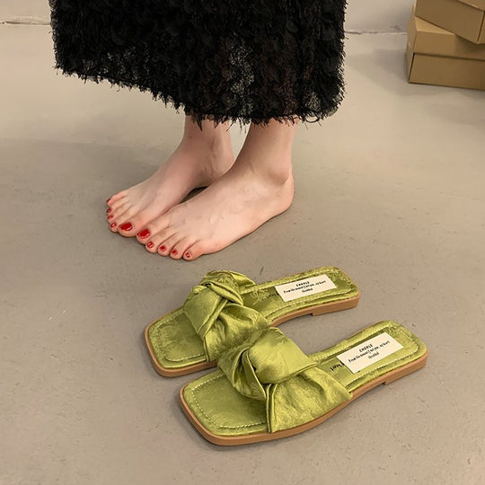 Damen elegante Slip-On Sandalen mit modischem Knoten-Detail und bequemer Sohle EB