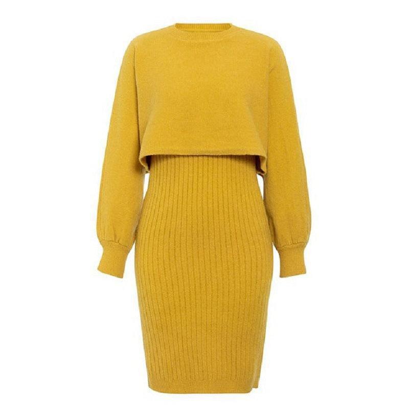 Damen Strickkleid mit kurzem Oberteil und Rippenstruktur EB